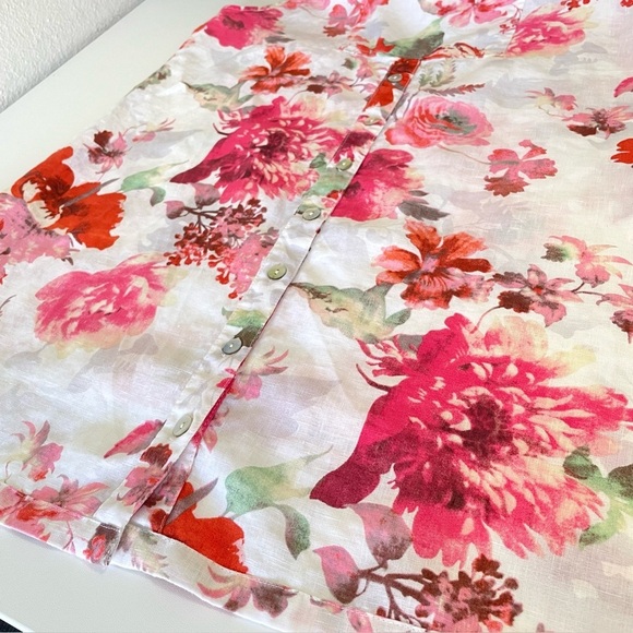 NEW Soft Surroundings Linen Floral Tunic Sleeveless Button Back Hooded Top MP - Picture 8 of 13